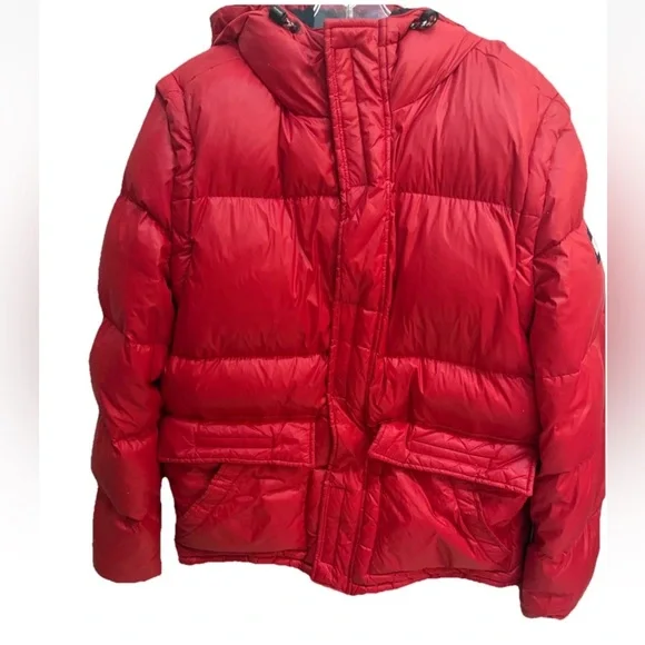 🔴Tommy Hilfiger Puffer Jacket Size Large Bubble Red Hooded